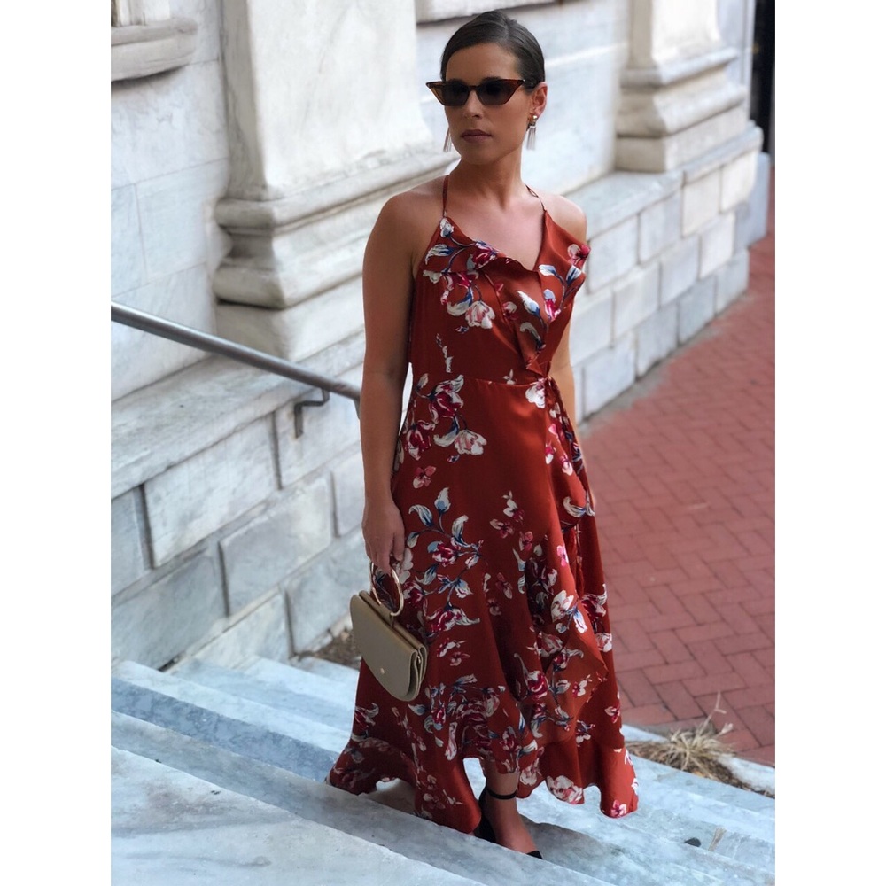 Last 1✨🆕Nikita Rust Floral Satin Dress Wrap Dress - Picture 6 of 8